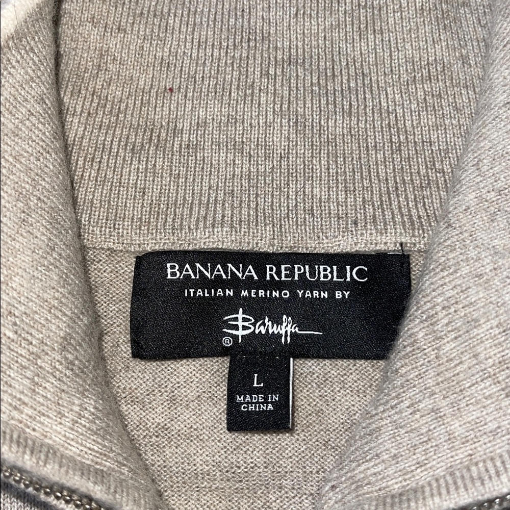 Banana Republic Men's Light Gray quarter Zip-Up Sweater merino wool large casual - Picture 2 of 4